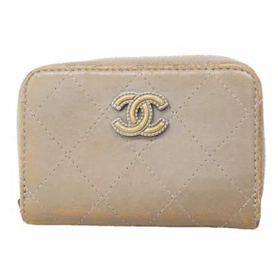 Pre-owned Chanel Gray Leather Coin Purse/coin Case ()