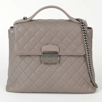Pre-owned Chanel Gray Leather Flap Tote Bag In Grey