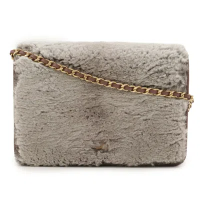 Pre-owned Chanel Gray Leather Fur Chain/shoulder Wallet ()