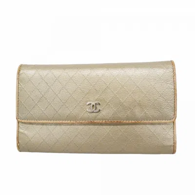 Pre-owned Chanel Gray Leather Long Wallet (tri-fold) ()