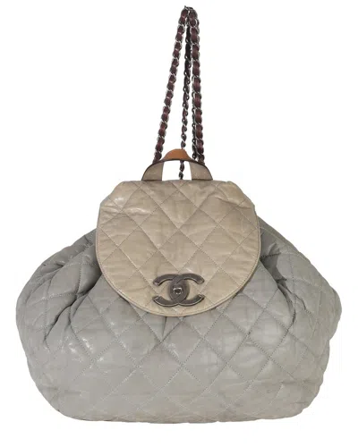 Pre-owned Chanel Gray Leather Quilted In The Mix Backpack (authentic Pre-loved)