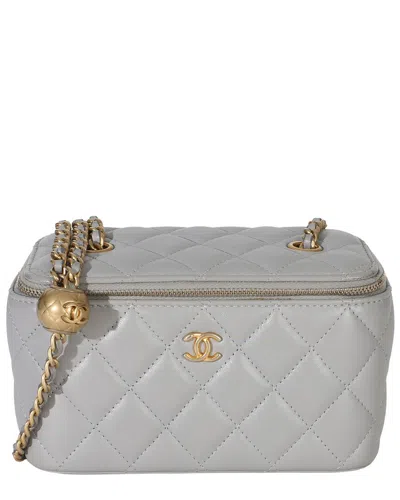 Pre-owned Chanel Gray Leather Quilted Small Pearl Crush Vanity Case (authentic Pre-  Loved)