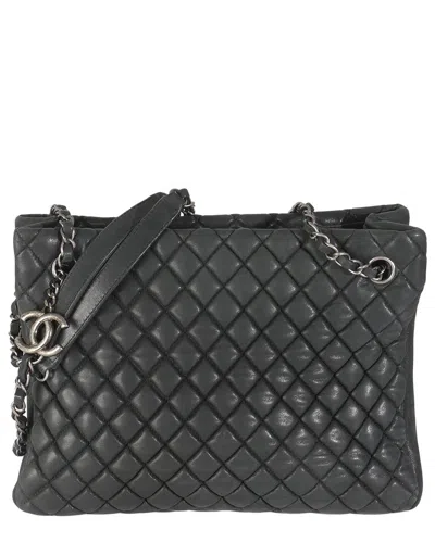 Pre-owned Chanel Gray Leather Small New Bubble Quilt Tote (authentic Pre-loved)