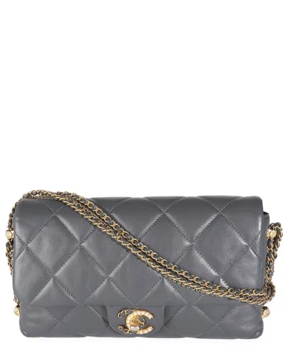Pre-owned Chanel Gray Quilted Leather Crush On Chains Flap Bag (authentic Pre-loved)