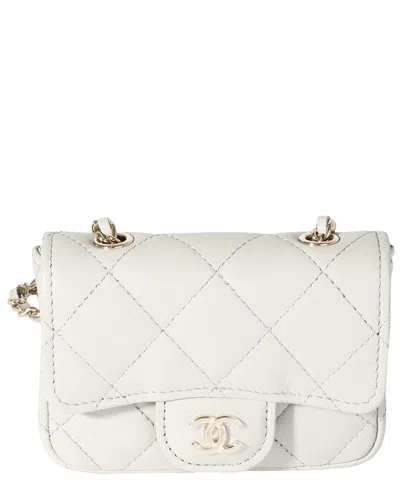 Pre-owned Chanel Gray Quilted Leather Mini Chain Belt Bag (authentic Pre-loved)