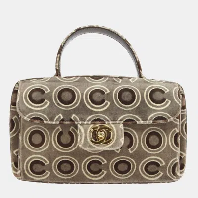 Pre-owned Chanel Gray Velvet Coco Top Handle Handbag