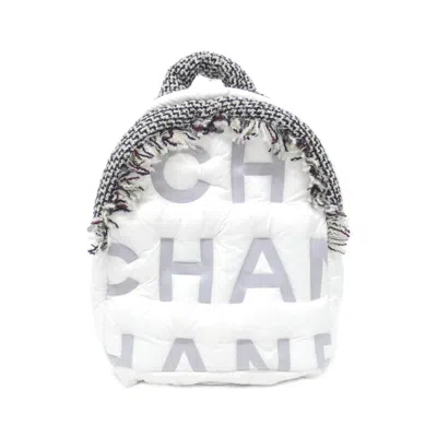 Pre-owned Chanel Gray White Nylon Tweed Backpack () In Multi