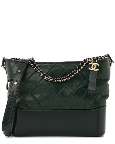 Pre-owned Chanel Green Aged Calfskin Leather Aged Quilted Small Gabrielle Hobo  (authentic Pre-loved)