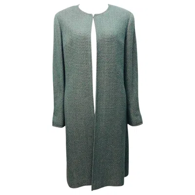 Pre-owned Chanel Green And Gold Tweed Wool Coat