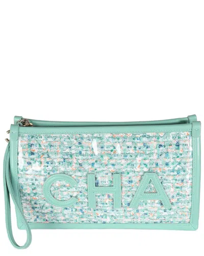 Pre-owned Chanel Green & Multicolor Pvc Logo Wristlet Pouch (authentic Pre-loved)