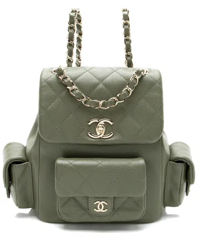 Pre-owned Chanel Green Caviar Leather Cargo Duma Small Backpack (authentic Pre-loved)