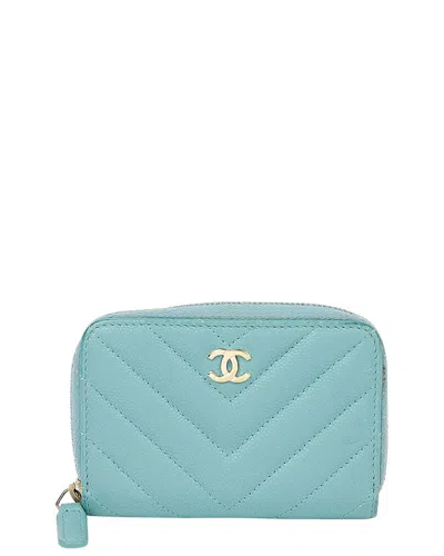 Chanel Green Caviar Leather Classic Zip Coin Wallet (authentic Pre-loved) In Blue