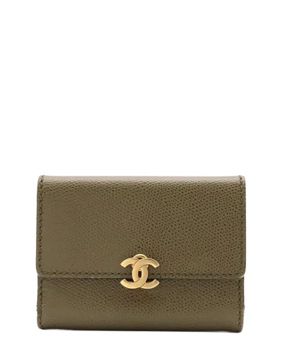 Pre-owned Chanel Green Caviar Leather Coco Mark Card Case (authentic Pre-loved)