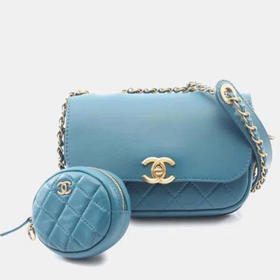 Pre-owned Chanel Green Cc Quilted Lambskin Multi Pouching Flap Bag