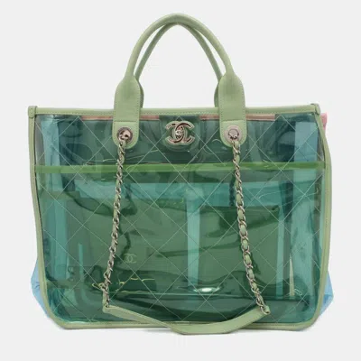 Pre-owned Chanel Green Coco Splash Shopping Tote Bag