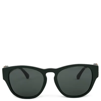 Pre-owned Chanel Green Crystal & Leather Cc Rectangular Sunglasses 5455qb