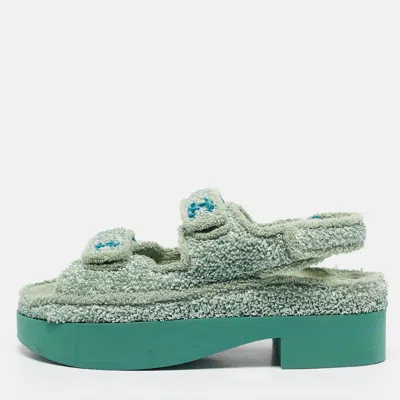 Pre-owned Chanel Green Fabric And Nylon Dad Slingback Sandals Size 38