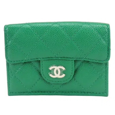 Pre-owned Chanel Green Grained Calfskin Wallet (tri-fold) ()