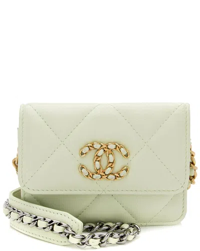 Pre-owned Chanel Green Lambskin 19 Flap Coin Purse On Chain (authentic Pre-loved)