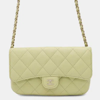 Pre-owned Chanel Green Matelasse Lambskin Coco Mark Chain Shoulder Bag And Phone Case