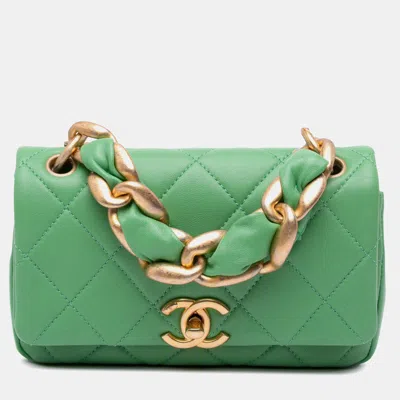 Pre-owned Chanel Green Small Quilted Lambskin Chain Is More Flap