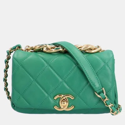 Pre-owned Chanel Green Lambskin Quilted Colour Match Mini Flap Bag