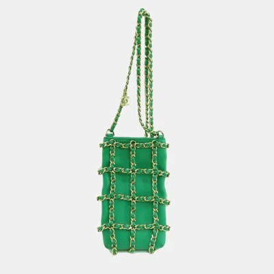 Pre-owned Chanel Green Lambskin Tech Me Out Clutch With Chain