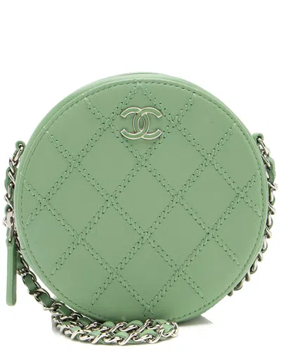 Pre-owned Chanel Green Lambskin Ultimate Stitch Round Clutch With Chain (authentic Pre-loved)