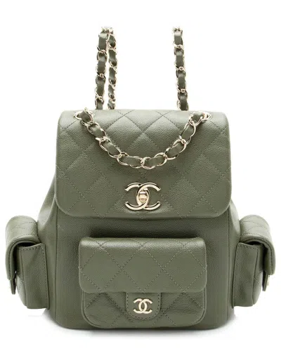 Pre-owned Chanel Green Leather Caviar Cargo Duma Small Backpack (authentic Pre-loved)