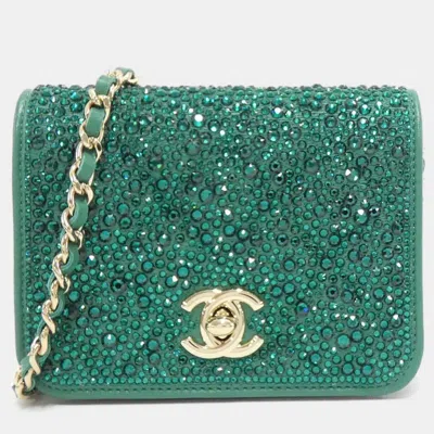 Pre-owned Chanel Green Leather Chain Clutch
