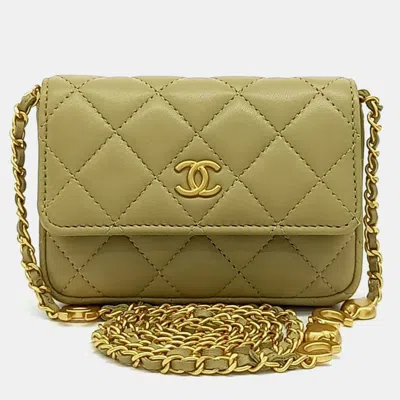 Pre-owned Chanel Green Leather Coco Mini Chain Crossbody Bag