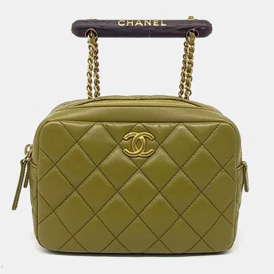 Pre-owned Chanel Green Leather Mini Bowling Bag