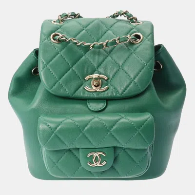 Pre-owned Chanel Green Leather Small Duma Backpack