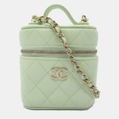 Pre-owned Chanel Green Light Caviar Skin (grained Calf) Vanity Chain Shoulder Bag