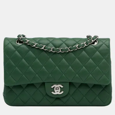 Pre-owned Chanel Green Medium Classic Lambskin Double Flap