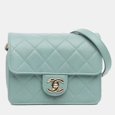 Pre-owned Chanel Green Mini Caviar Like A Wallet Flap Bag