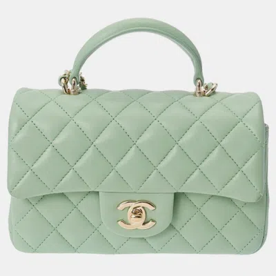 Pre-owned Chanel Green Mini Flap Top Handle Bag