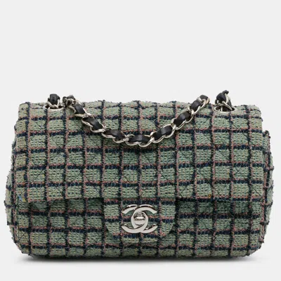 Pre-owned Chanel Green Mini Rectangular Classic Tweed Flap