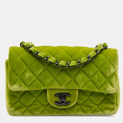 Pre-owned Chanel Green Mini Rectangular Classic Velvet Single Flap