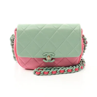 Pre-owned Chanel Green Multi-color Pink Leather Shoulder Bag ()