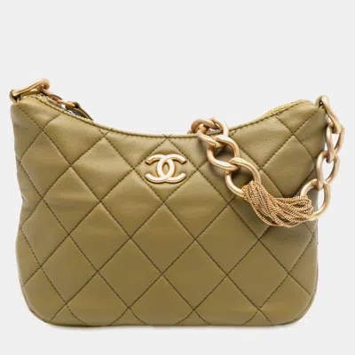 Pre-owned Chanel Green Paris Dakar Quilted Lambskin Mixed Chain Hobo