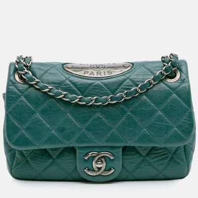 Pre-owned Chanel Green Paris Dallas Cc Quilted Calfskin Double Flap