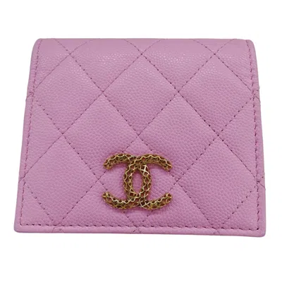 Pre-owned Chanel Green Pink Grained Calfskin Wallet (bi-fold) ()