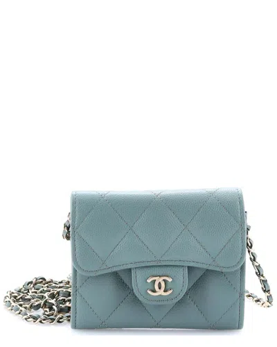 Pre-owned Chanel Green Quilted Caviar Leather Classic Flap Clutch With Chain Small  (authentic Pre-loved)