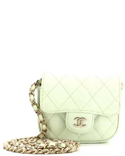 Pre-owned Chanel Green Quilted Caviar Leather Classic Square Flap Clutch With Chain Mini  (authentic Pre-loved