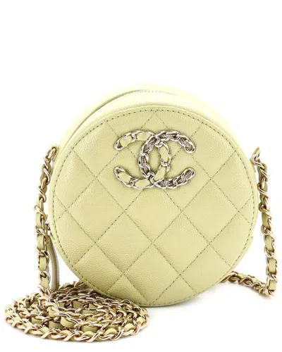 Pre-owned Chanel Green Quilted Caviar Leather French New Wave Round Clutch With Chain  (authentic Pre-loved)