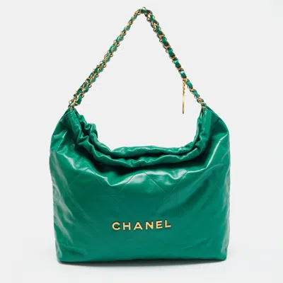 Pre-owned Chanel Green Quilted Leather Medium 22 Chain Bag