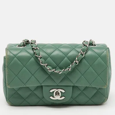 Pre-owned Chanel Green Quilted Leather Rectangular Mini Classic Flap Bag