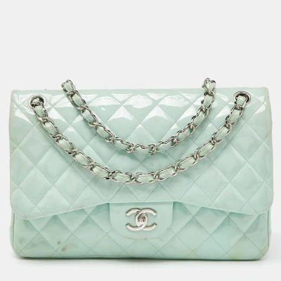 Pre-owned Chanel Green Quilted Patent Leather Jumbo Classic Double Flap Bag