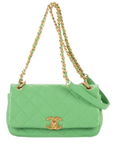 Pre-owned Chanel Green Quilted Smooth Leather Top Handle Satchel Single Flap, Never  Carried (authentic Pre-lo